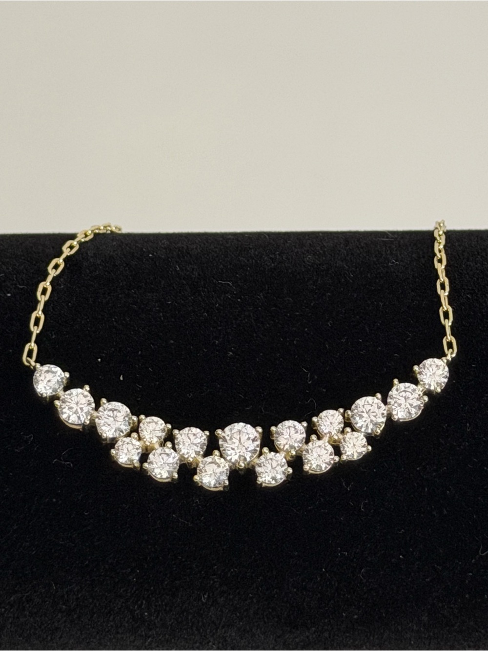 Gold Tone Clear Crystal Cluster Necklace 15 1/2” Women’s Jewelry